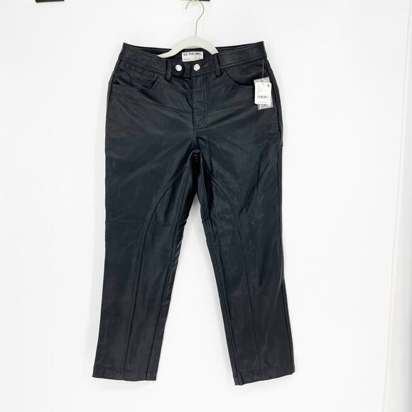 Free People Mid Rise Leather Straight Pants Size 6 - Picture 1 of 9